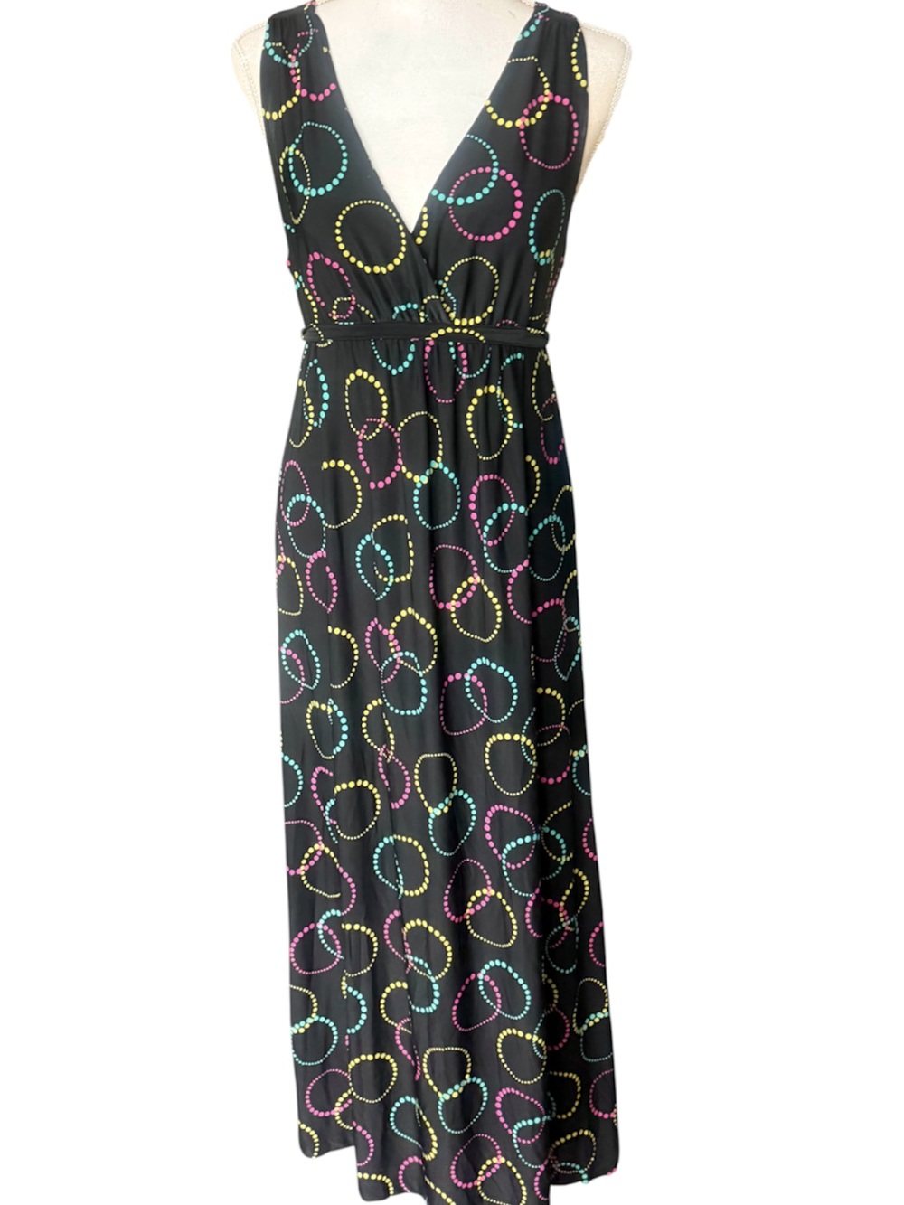 Ambrielle Black Multicolor Circle Print Maxi Dress Size M